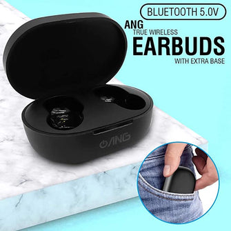ANG True Wireless Earbuds, M1 Bluetooth Headphones in-Ear, Extra Bass Stereo Sound with Mic, Touch Control Wireless Earphones, Waterproof 12H Playtime for Home Work, Office, Workout