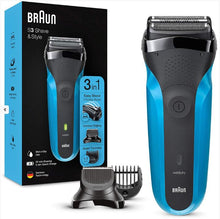 Braun Series 3 Men's 3-in-1 Electric Shaver, Beard Trimmer with 5 Comb Attachments, Rechargeable and Wireless Electric Shaver, 30 Minutes Runtime, Wet&Dry, 310BT, Black/Blue