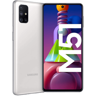 Samsung,Samsung Galaxy M51 128 GB Storage 8GB RAM 4G White (International Model) - Unlocked - Gadcet.com
